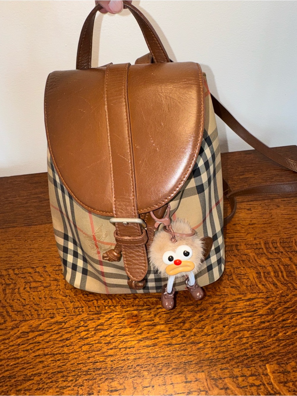 Burberrys Vintage Haymarket Check Drawstring Mini Backpack w/COA